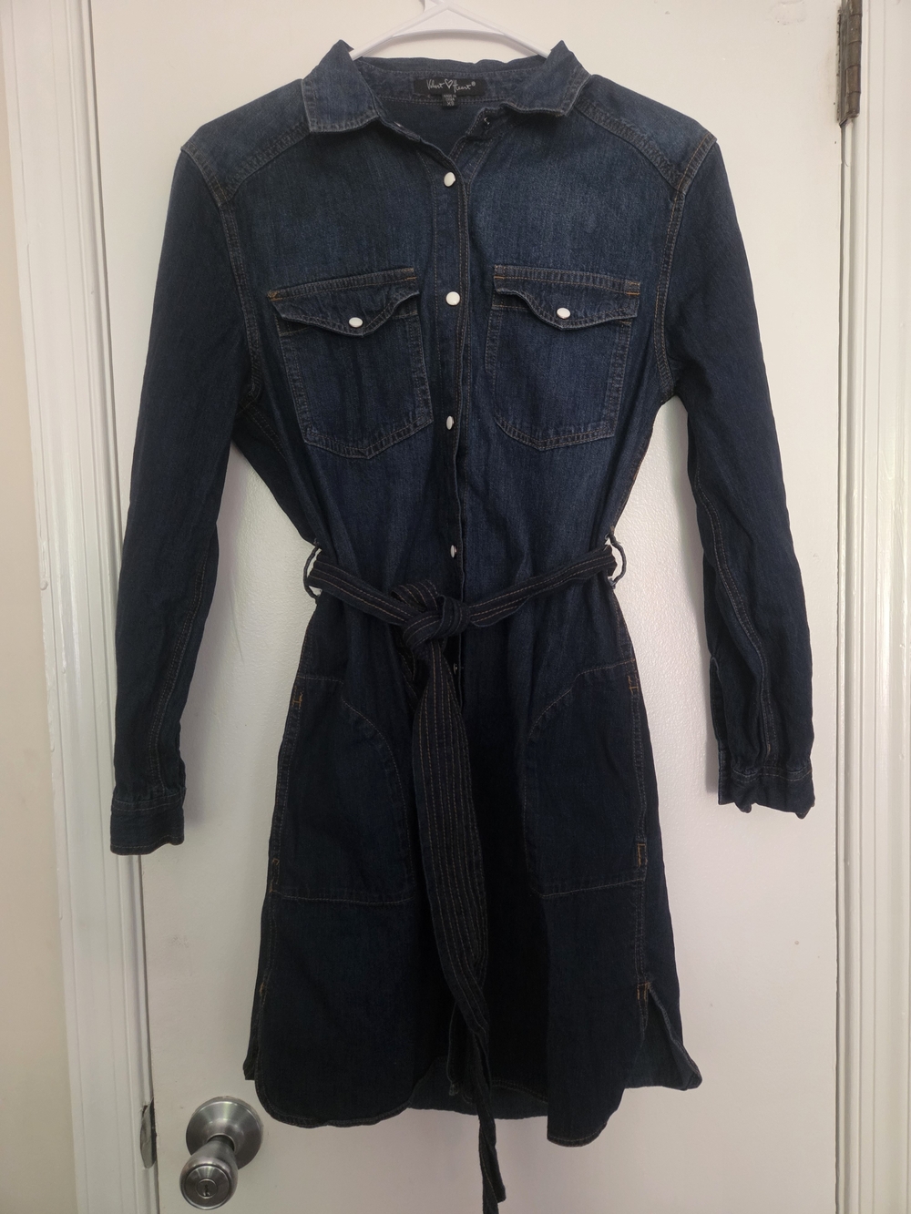 ​Velvet Heart 100% Cotton Denim Shirt Dress XS S Oversized Pearl Snap Front